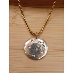 Unique Gold Tone "Into the Night" Celestial Pendant on Rolo Style Chain